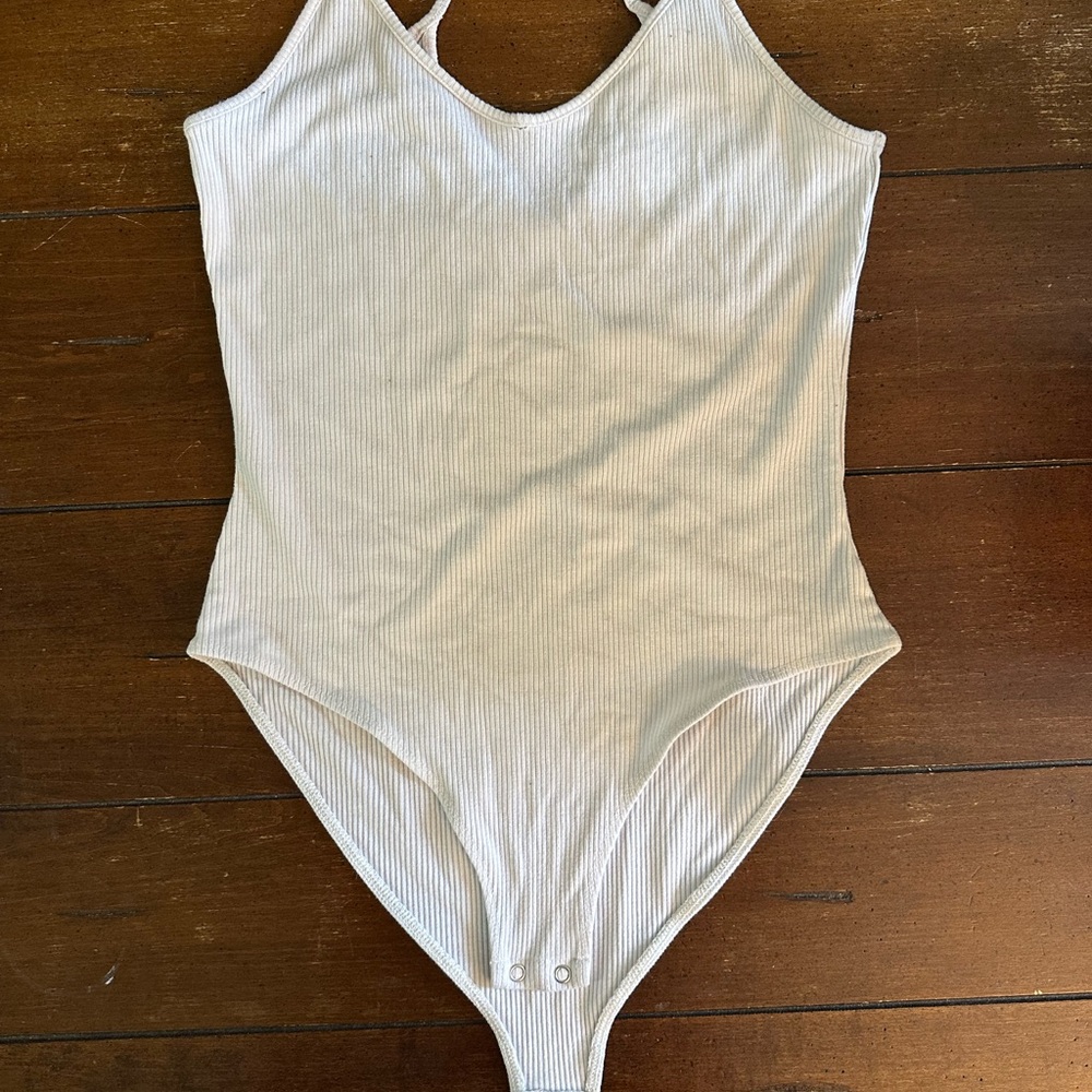 American Eagle Outfitters Cream Ribbed Bodysuit